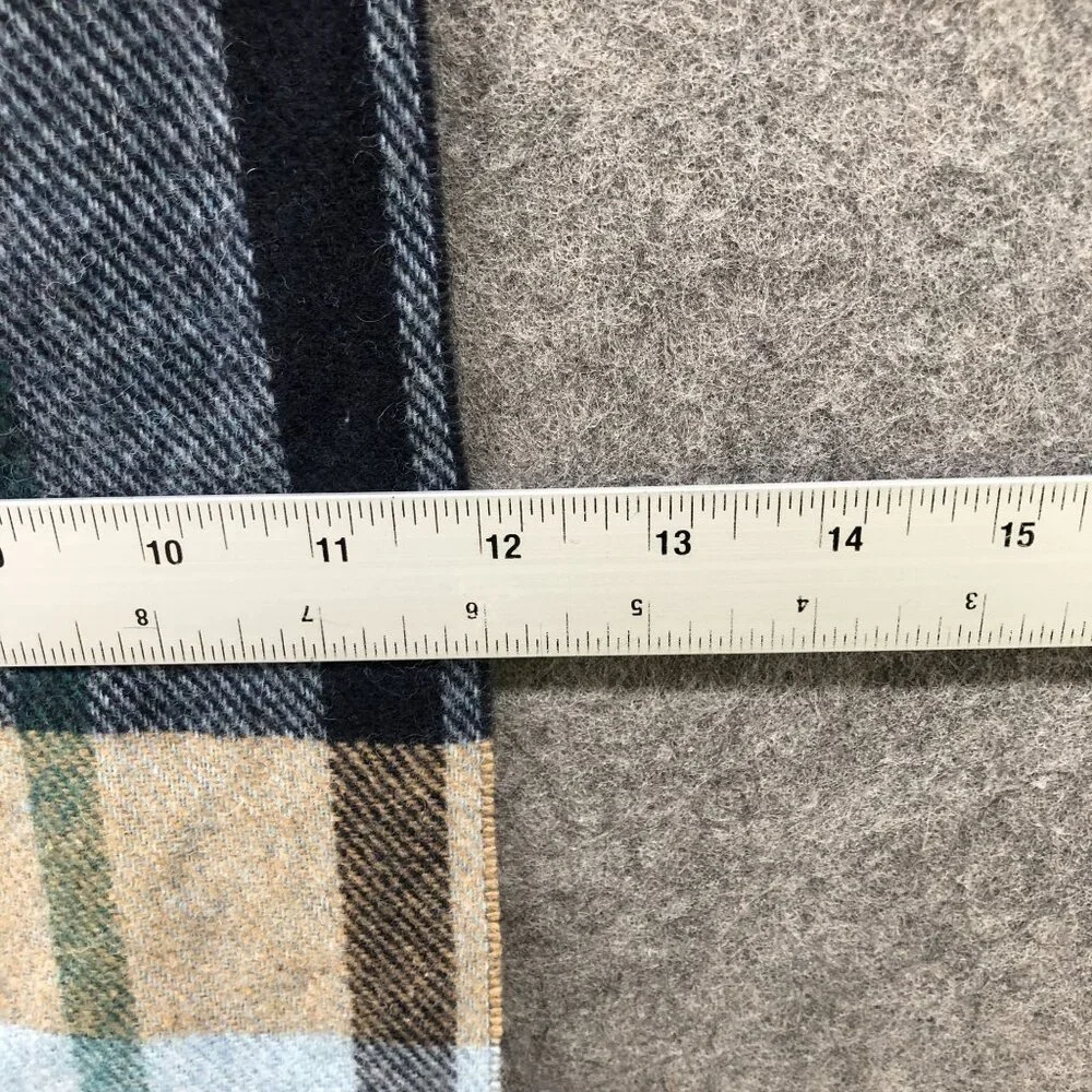 Italian Woolen Treasures 100% Wool Scarf Light Blue Fringe‎ Rectangle Mens Plaid